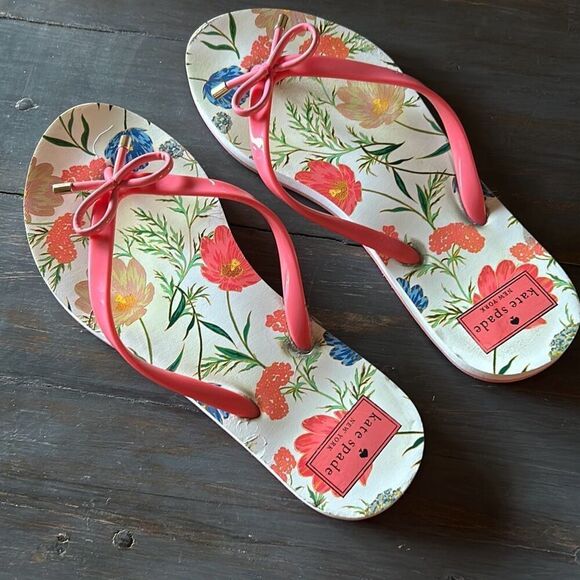 Kate Spade Pink Floral Flip Flops 7/8 - Picture 3 of 6
